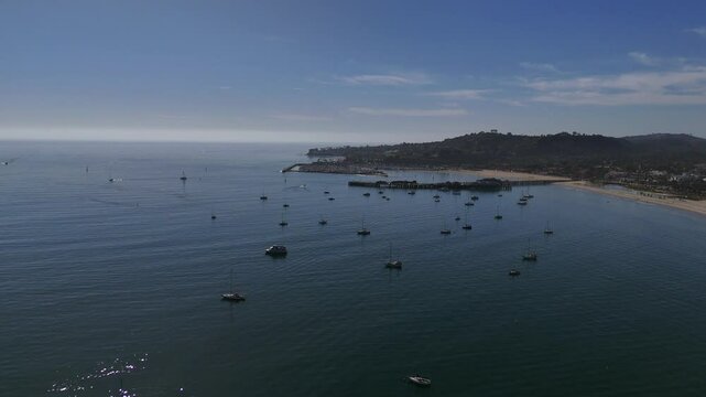 Aerial View of Boats in Pacific Ocean off Santa Barbara, California 