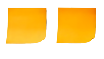 Two orange sticky notes isolated on clear png background