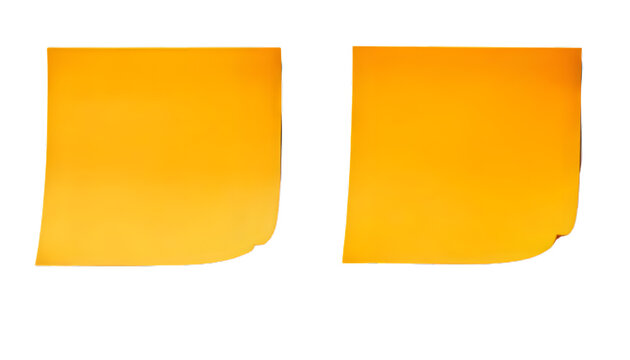 Two orange sticky notes isolated on clear png background