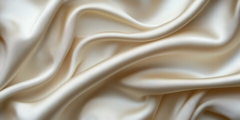 Obraz premium Elegant cream fabric glimmers subtly under soft light, revealing a refined, velvety texture that invites touch in this exquisite close-up