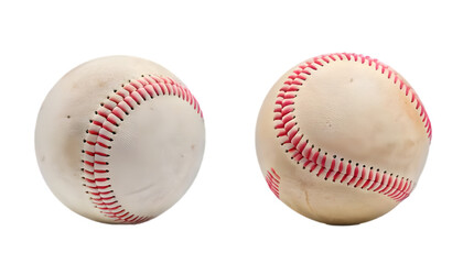 Used baseball pair, front and back views isolated on clear png background