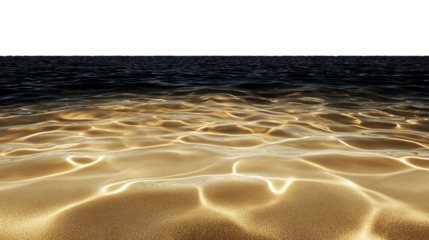 Summer beach with golden sand and clear blue water isolated on transparent white background
