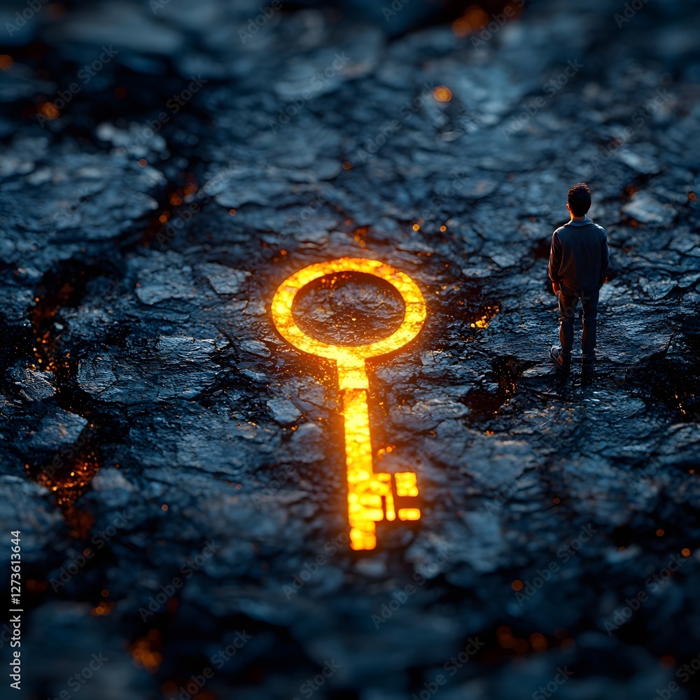 Poster symbolic glowing key unlocking the path to curiosity and learning through education