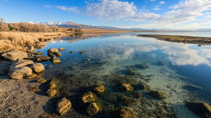 Serene lake reflecting vibrant sky.