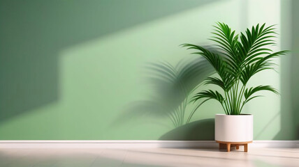 Fototapeta premium Potted Plants on Light Green Wall, Minimalist Indoor Decor, Modern Home Interior