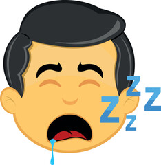 vector illustration yellow emoji character male, with their mouth open sleeping, snoring and drooling