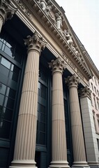 Architectural details of a classic building showcasing elegant columns, perfect for finance, law, or real estate themes.