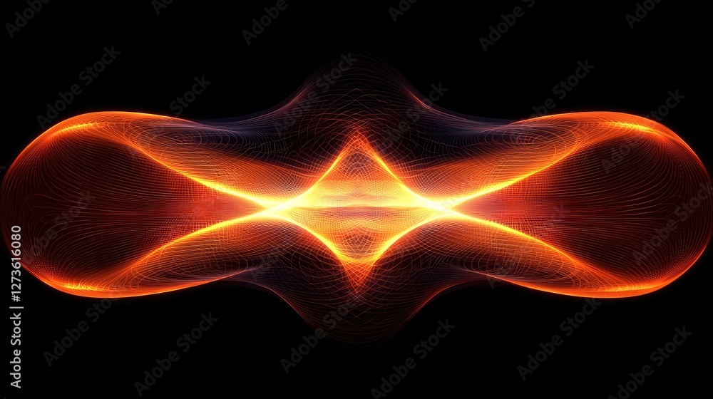 Poster a mesmerizing abstract design featuring glowing orange and yellow lines forming a symmetrical patter