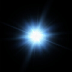 Blue glowing light effect. Glowing light rays effect. Star glare with shimmering glitter. Vector 10 EPS