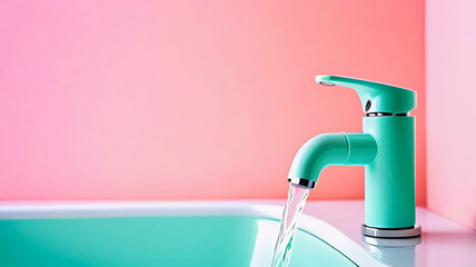 Water is Running in the Bathroom, Flowing Sink Faucet, Clean Fresh Water, Bathroom Hygiene, Water Conservation, Home Interior, Modern Bathroom Design