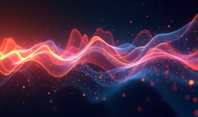Vibrant abstract wave patterns with glowing particles, perfect for technology, music, and digital design themes. Ideal for backgrounds, presentations, and modern art projects.