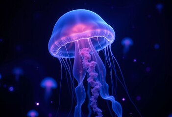 Colorful Illuminated Jellyfish in Underwater Ocean Scene with Glowing Effects