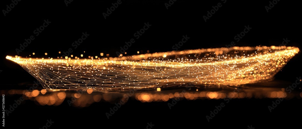 Aufkleber a glowing, abstract representation of a boat, illuminated with sparkling lights against a dark backg