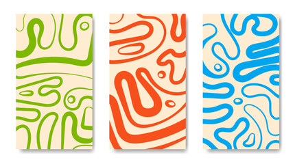 Obraz premium A set of posters with abstract liquid elements in three colors.