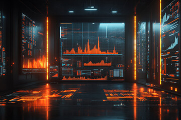 Futuristic Data Analysis Room with Digital Screens 