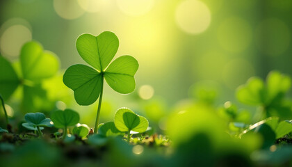 Obraz premium Green clover leaves growing in sunlight
