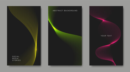 Fototapeta premium A set of dark backgrounds with bright multicolored lines.