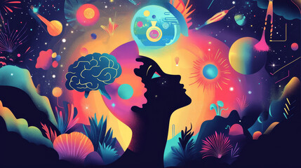 Creativity icons imagination vector illustration abstract colorful flat creative process design development elements.