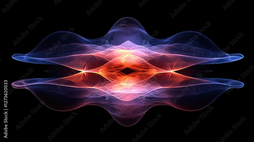 Poster a vibrant abstract design featuring waves of red and blue light against a black background, creating