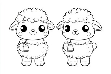 Little lamb with tiny curly wool, holding a small bell.