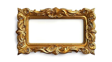 Golden picture frame isolated on white background. Copy space. Generative Ai