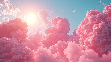 Fototapeta premium Dreamy pink clouds illuminated by a glowing sun