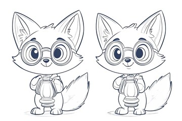 Obraz premium Tiny fox wearing glasses, holding a tiny lantern.