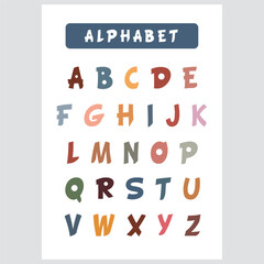 Educational poster for kids featuring uppercase alphabets theme to teach letter recognition and phonics.
