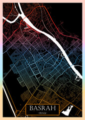 Basrah City Street Map, abstract city banner, colorful urban paint, abstract watercolor, downtown watercolor paint, business city panorama