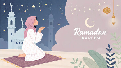 A Young Girl's Prayer Under the Stars: Celebrating the Essence of Ramadan