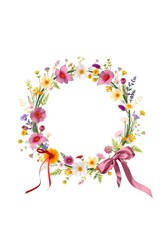 A Colorful Floral Wreath with Delicate Ribbon Accents