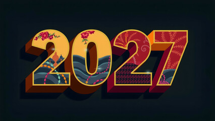 3d wording metallic font-weight bold year number 2027