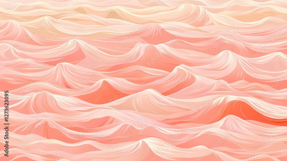 Wall mural a vector pattern in trending peach fuzz color featuring abstract waves of water in the sea, with sof