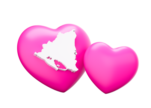 3d Shiny Pink Hearts With 3d Map Of Nicaragua 3d Illustration