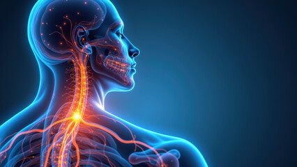 VNS - Vagus Nerve Stimulation illustrated with anatomical detail of human body systems.