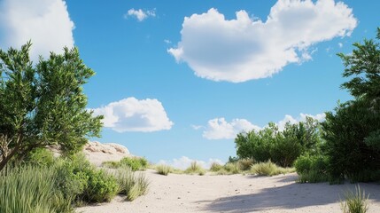 Fototapeta premium Sandy path under a blue summer sky