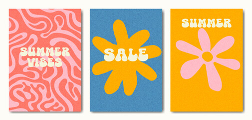 Summer greeting card flyer set. Grain noise textured.