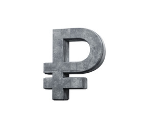 Grey Concrete Textured Ruble Currency Symbol 3D Illustration