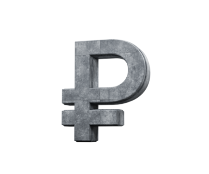 Grey Concrete Textured Ruble Currency Symbol 3D Illustration