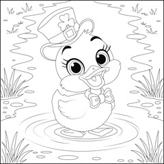 St Patricks day Cute Duck Line art  Coloring page