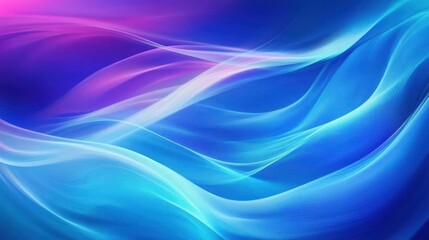 Obraz premium Smooth flowing waves of electric blue and violet light create an abstract digital background ideal for technology presentations or web headers.