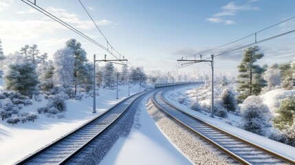 Snowy Train Tracks in Winter