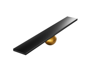 A Black Balanced Seesaw On Shiny Golden Fulcrum Symbolizes Leverage And Equilibrium 3D Illustration