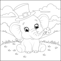 St Patrics day Cute Elephant  Line art  Coloring page