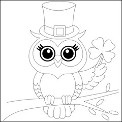 St Patrics day Cute Owl Line art  Coloring page