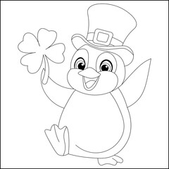 St Patrics day Cute Penguin Line art  Coloring page