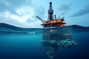 Obraz premium Offshore Oil Rig with Underwater View