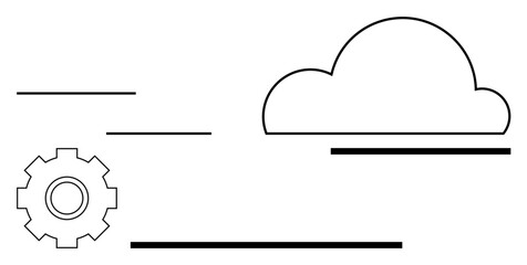 Cloud icon paired with a gear and dynamic lines, emphasizing technology, automation, and data flow. Ideal for IT systems, cloud computing, workflow optimization, engineering, innovation digital
