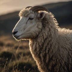 Obraz premium A sheep standing in profile, showing off its soft silhouette.