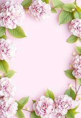Fototapeta premium Pink Flowers Frame Delicate Blooms Pretty Pastel Background